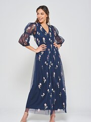 Frock and Frill Blue Embroidered Maxi Dress - Image 1 of 6