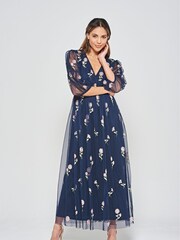 Frock and Frill Blue Embroidered Maxi Dress - Image 3 of 6