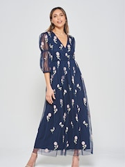 Frock and Frill Blue Embroidered Maxi Dress - Image 4 of 6