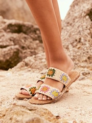 FatFace Natural Penelope Tile Crochet Sliders - Image 1 of 6