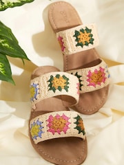 FatFace Natural Penelope Tile Crochet Sliders - Image 3 of 6