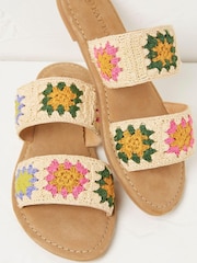 FatFace Natural Penelope Tile Crochet Sliders - Image 5 of 6