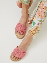 FatFace Pink Cate Crochet Raffia Sliders - Image 1 of 6