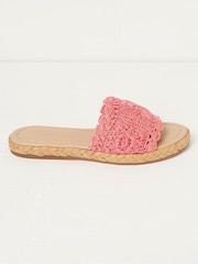 FatFace Pink Cate Crochet Raffia Sliders - Image 2 of 6