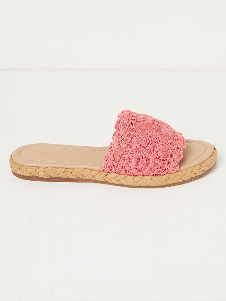 FatFace Pink Cate Crochet Raffia Sliders - Image 2 of 6