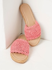 FatFace Pink Cate Crochet Raffia Sliders - Image 3 of 6