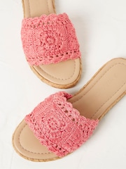 FatFace Pink Cate Crochet Raffia Sliders - Image 5 of 6