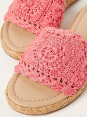 FatFace Pink Cate Crochet Raffia Sliders - Image 6 of 6