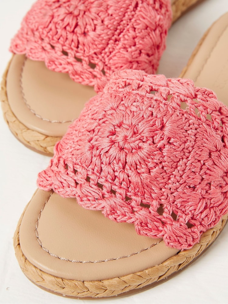 FatFace Pink Cate Crochet Raffia Sliders - Image 6 of 6