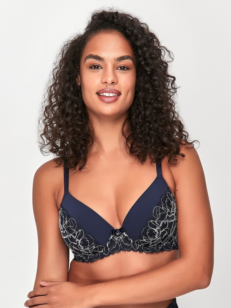 Anya Madsen Sophia Blue Floral Metallic Underwire Padded Lace Bra - Image 1 of 4