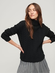 Черный - Superdry Drop Shoulder Cable Roll Neck 100% Cotton Jumper - Изображение 2 из 9