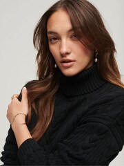 Черный - Superdry Drop Shoulder Cable Roll Neck 100% Cotton Jumper - Изображение 3 из 9
