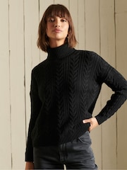 Черный - Superdry Drop Shoulder Cable Roll Neck 100% Cotton Jumper - Изображение 4 из 9