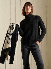 Черный - Superdry Drop Shoulder Cable Roll Neck 100% Cotton Jumper - Изображение 6 из 9