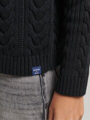 Черный - Superdry Drop Shoulder Cable Roll Neck 100% Cotton Jumper - Изображение 9 из 9
