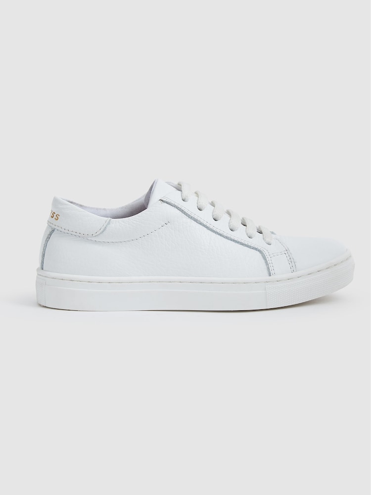 Reiss White Luca Junior Tumbled Leather Trainers - Image 2 of 7