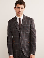 Grey/Brown Trimmed Check Suit: Jacket - Image 1 of 14