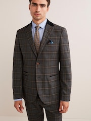 Grey/Blue Trimmed Prince of Wales Check Suit Jacket - Image 1 of 12