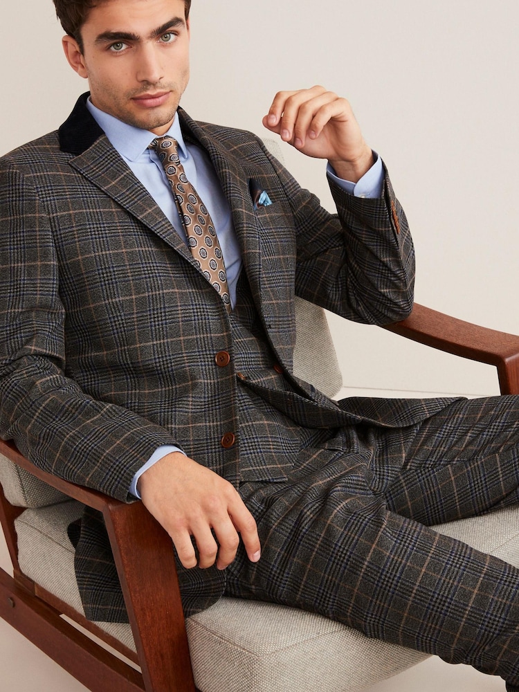 Grey/Blue Trimmed Prince of Wales Check Suit Jacket - Image 2 of 12