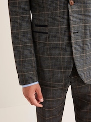 Grey/Blue Trimmed Prince of Wales Check Suit Jacket - Image 6 of 12