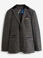 Grey/Blue Trimmed Prince of Wales Check Suit Jacket - Image 7 of 12