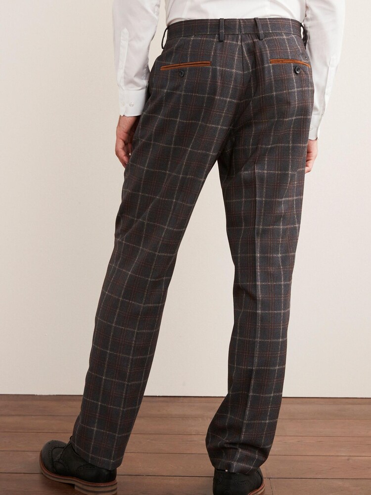 Grey/Brown Trimmed Check Suit: Trousers - Image 2 of 9