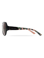 Negro/rosa - Gafas de sol modernas de gran tamaño para mujer con estampado floral exclusivo en las varillas de Ted Baker - Imagen 3 de 5