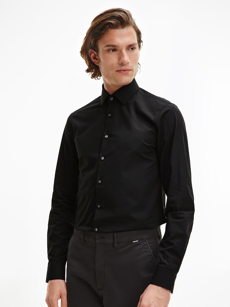 Calvin Klein Black Slim Fit Poplin Stretch Shirt - Image 1 of 5