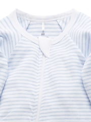 Purebaby Blue 100% Cotton Zip Baby Sleepsuits 2 Pack - Image 2 of 5