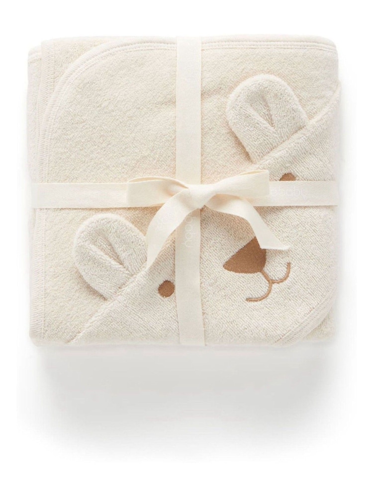 Purebaby Cream Cotton Bear Hooded Towel - Image 1 of 4