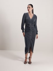 Blue/Grey Velvet Midi Dress - Image 2 of 6