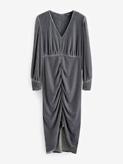 Blue/Grey Velvet Midi Dress - Image 5 of 6