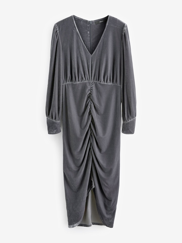 Blue/Grey Velvet Midi Dress - Image 5 of 6