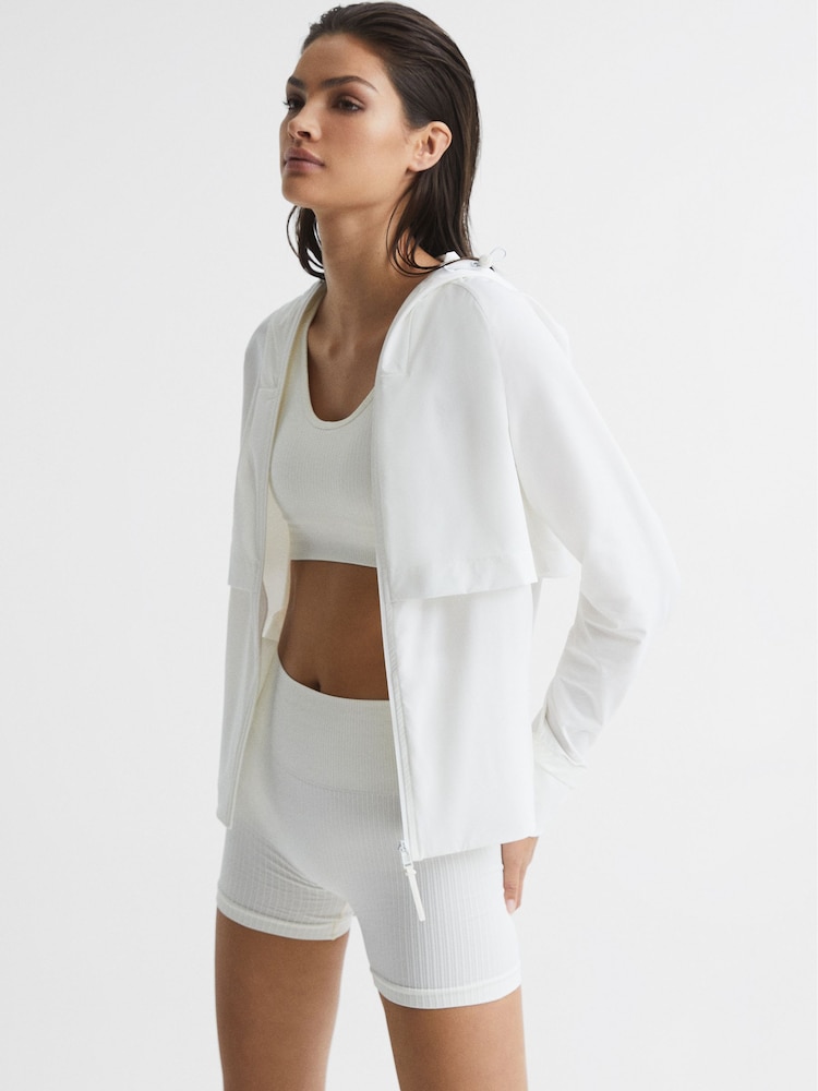 Reiss White Castore - Phoebe Castore Performance Hooded Jacket - Image 9 of 9