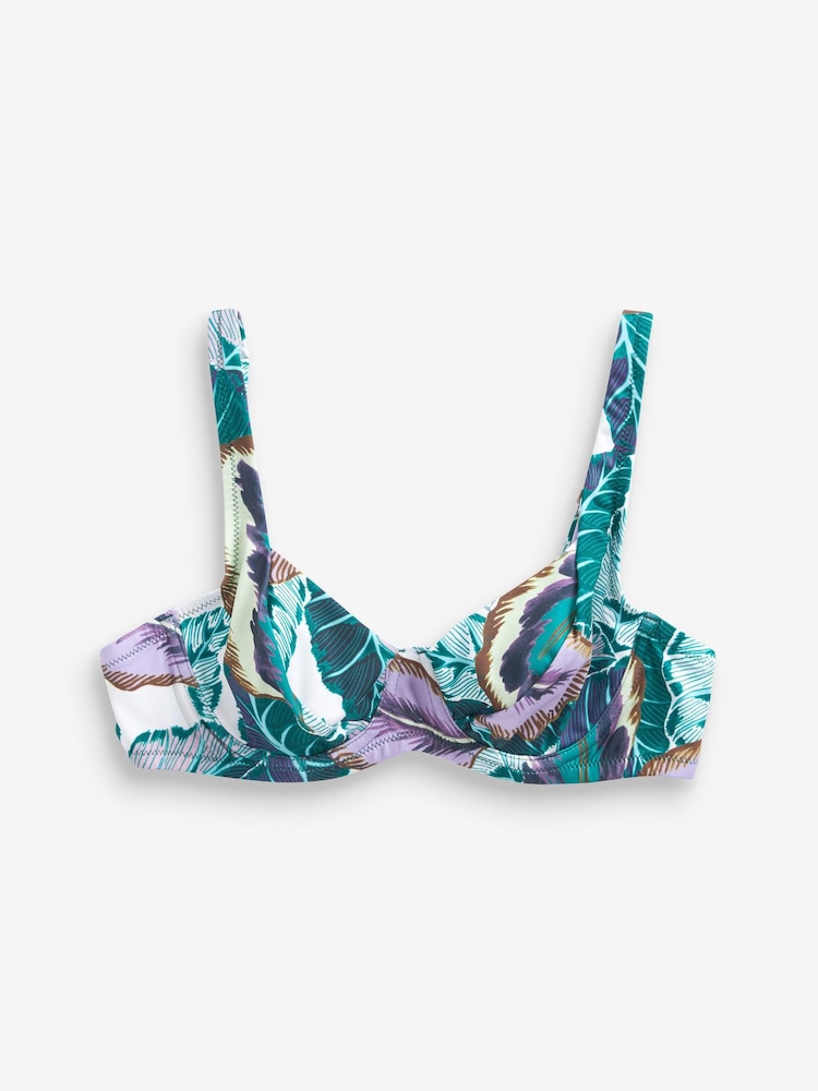 Purple Tropical Print Non Padded Underwired Top Non Pad Bikini Top - Image 2 of 2