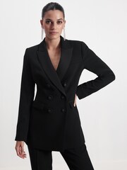 Black Double Breasted Crepe Tuxedo Jacket - Image 1 of 1