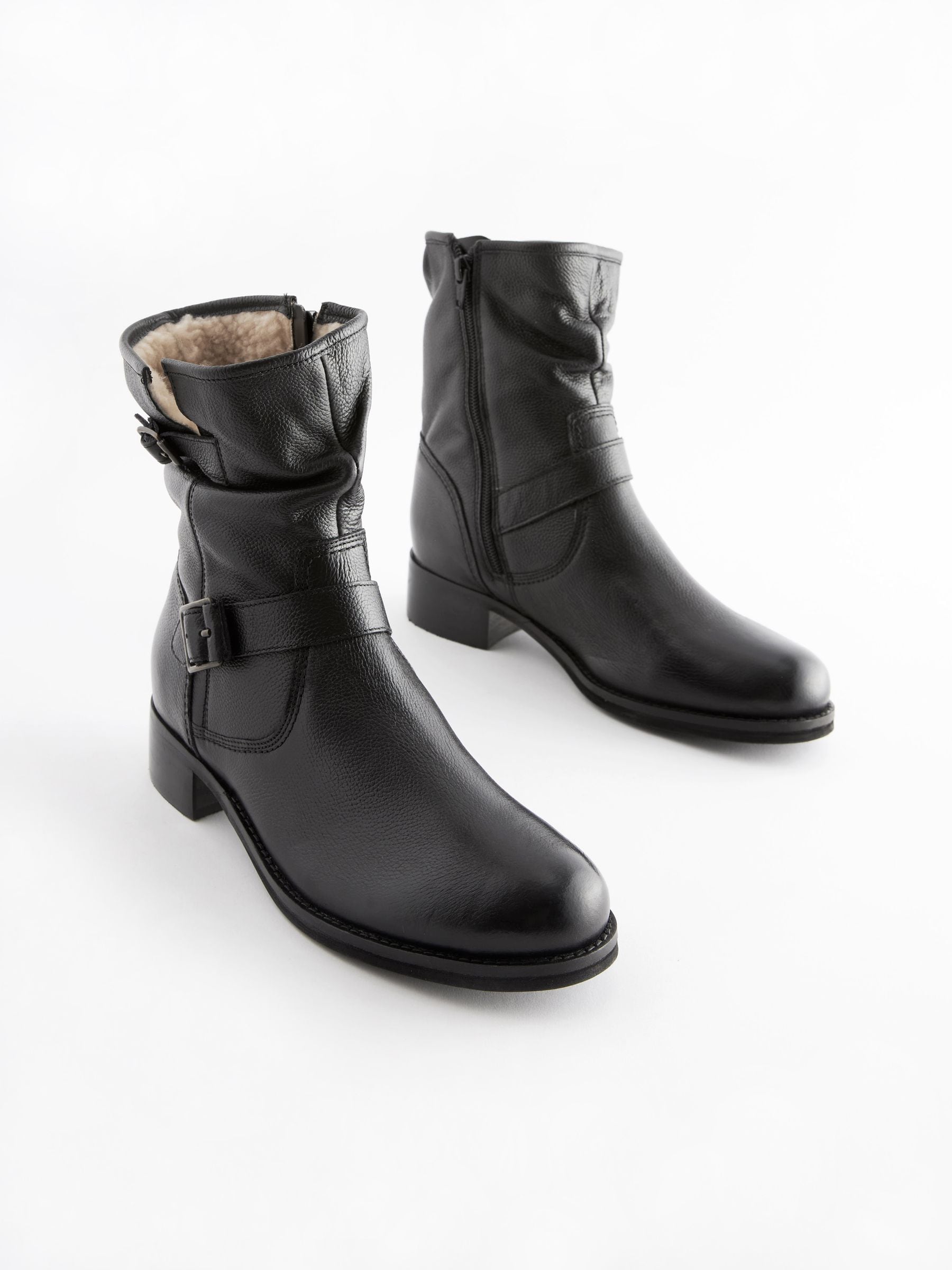 Buy Black Forever Comfort Leather Faux Fur Lined Slouch Ankle Boots from Next Luxembourg