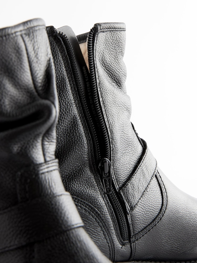Black Forever Comfort® Leather Faux Fur Lined Slouch Ankle Boots - Image 4 of 6