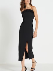 Black Feather Neckline Midi Dress - Image 1 of 7