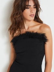 Black Feather Neckline Midi Dress - Image 4 of 7