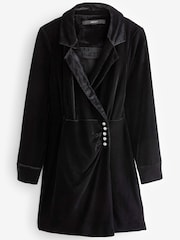 Black Velvet Diamanté Button Detail Mini Dress - Image 6 of 7