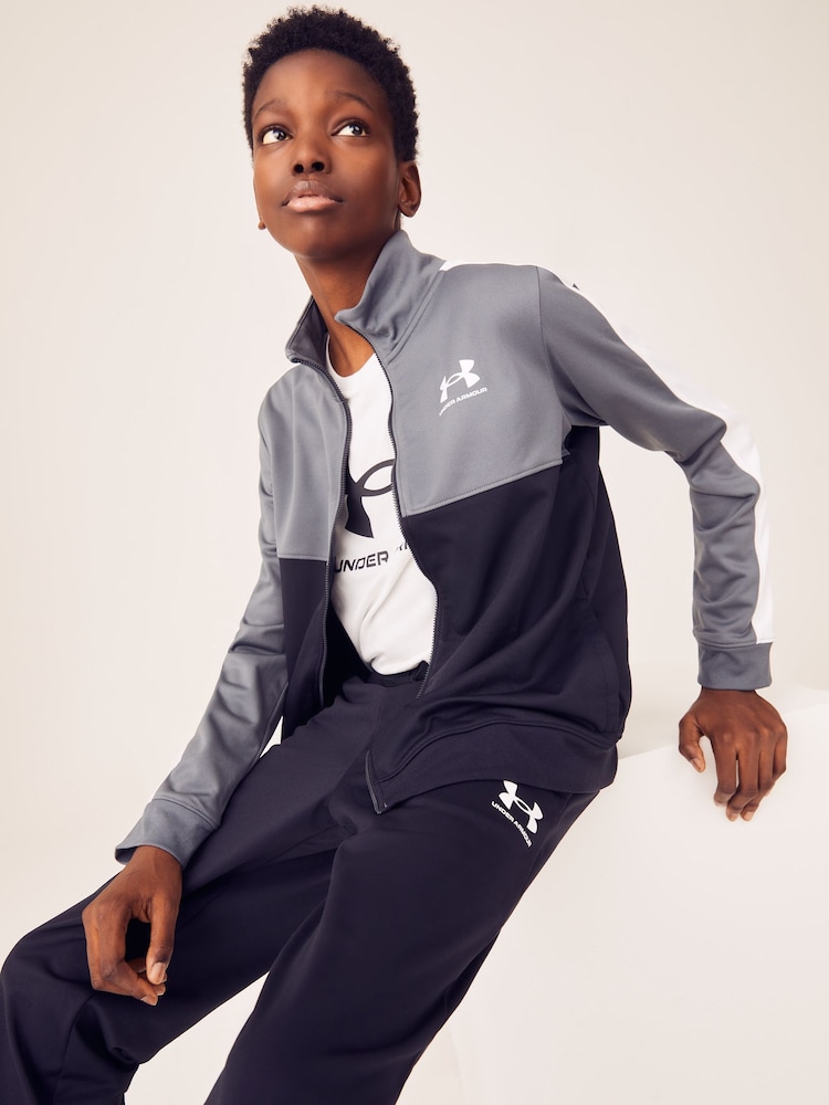 Under Armour Black Youth Colourblock Knit Tracksuit - Image 1 of 8 Under Armour Black Youth Colourblock Knit Tracksuit - Image 1 of 8