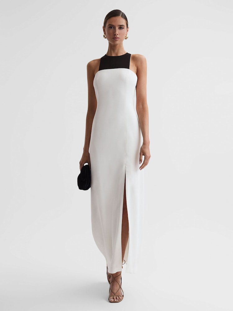 Reiss Ivory Reya Colourblock Fitted Maxi Dress - Image 1 of 4