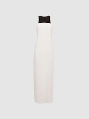 Reiss Ivory Reya Colourblock Fitted Maxi Dress - Image 2 of 4