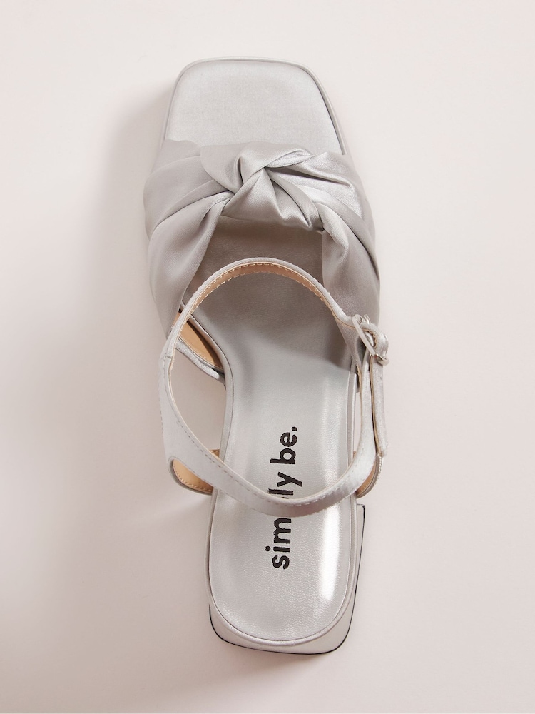 Simply Be Silver Satin Knotted Platform Block Heel Sandals - Extra Wide Fit - Image 3 of 3 Simply Be Silver Satin Knotted Platform Block Heel Sandals - Extra Wide Fit - Image 3 of 3