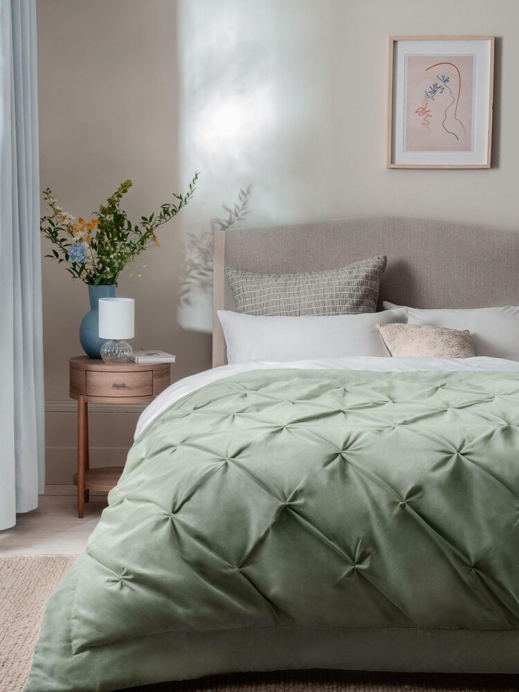 Sage Green Pinch Pleat Velvet Bedspread - Image 1 of 3