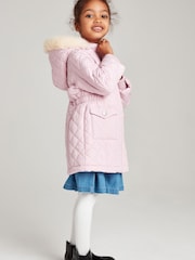 M&Co Pink Diamond Quilted Faux Fur Trim Coat - Image 2 of 5