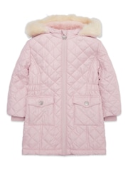 M&Co Pink Diamond Quilted Faux Fur Trim Coat - Image 3 of 5