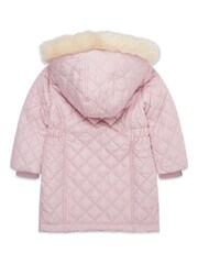 M&Co Pink Diamond Quilted Faux Fur Trim Coat - Image 4 of 5