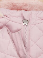 M&Co Pink Diamond Quilted Faux Fur Trim Coat - Image 5 of 5